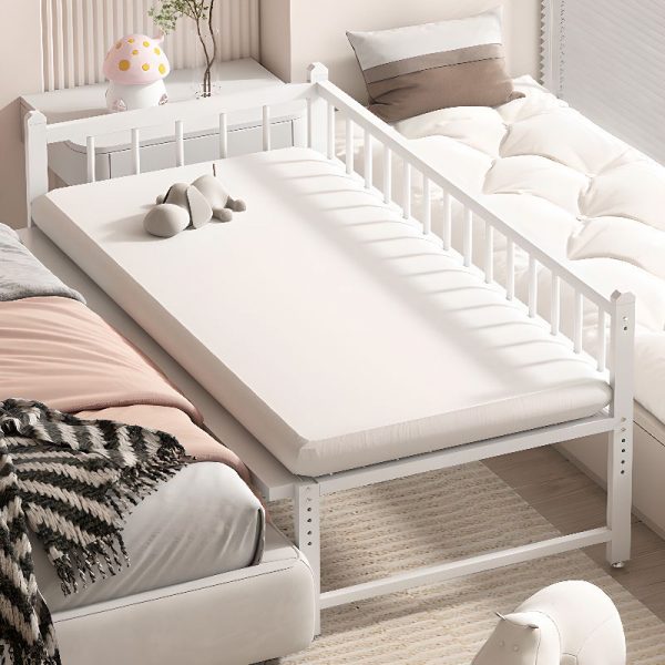 "Modern Simple Style Metal Standard Kids Bed with Coir Mattress & Guardrail for Gender Neutral"