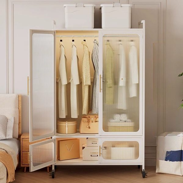 "Chalk Metal Children Armoire with Shelf and Door"