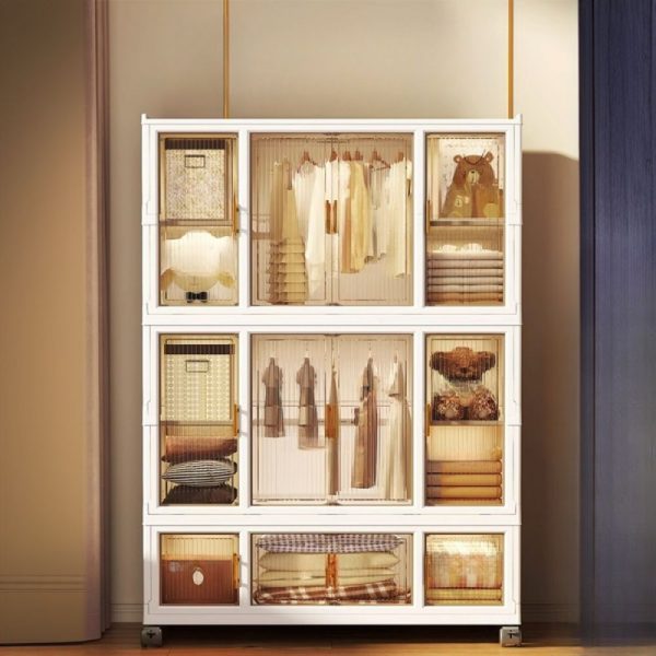"Children Armoire Shelf Synthetic Clothing Rod Door Whitewash"