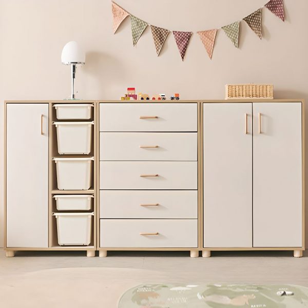 "Chalk Wood Kids Armoire with Shelf and Soft Close Drawer Glides"