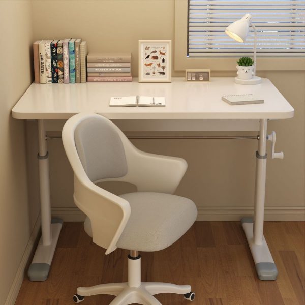 "Height-adjustable Children Computer Desk with Wood Table Top in Chalk Color"