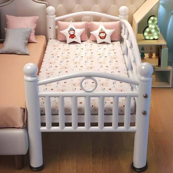 "Minimalist Platform Standard Kids Bed Gender Neutral Surrounding Guardrail Metal Chalk"