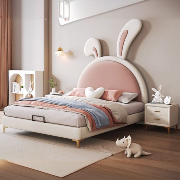"Trendy White Timber Standard Children Bed for Girls with Animal Theme, Coir Mattress, and Headboard"